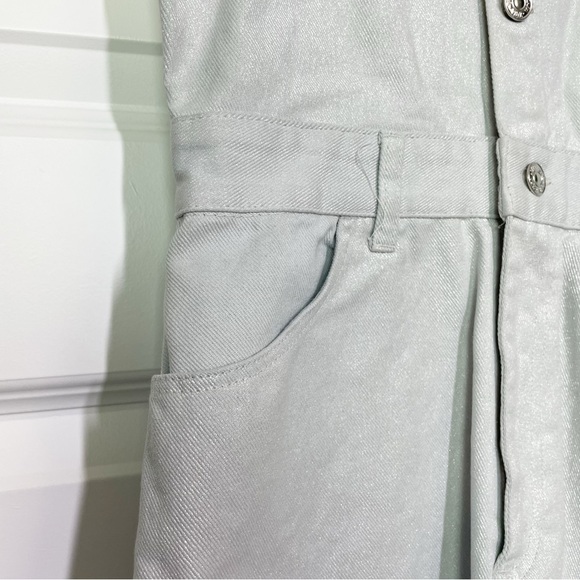 Zara 100% Cotton Denim Romper in Metallic Silver Gray New Without Tags Women’s S - Picture 6 of 9